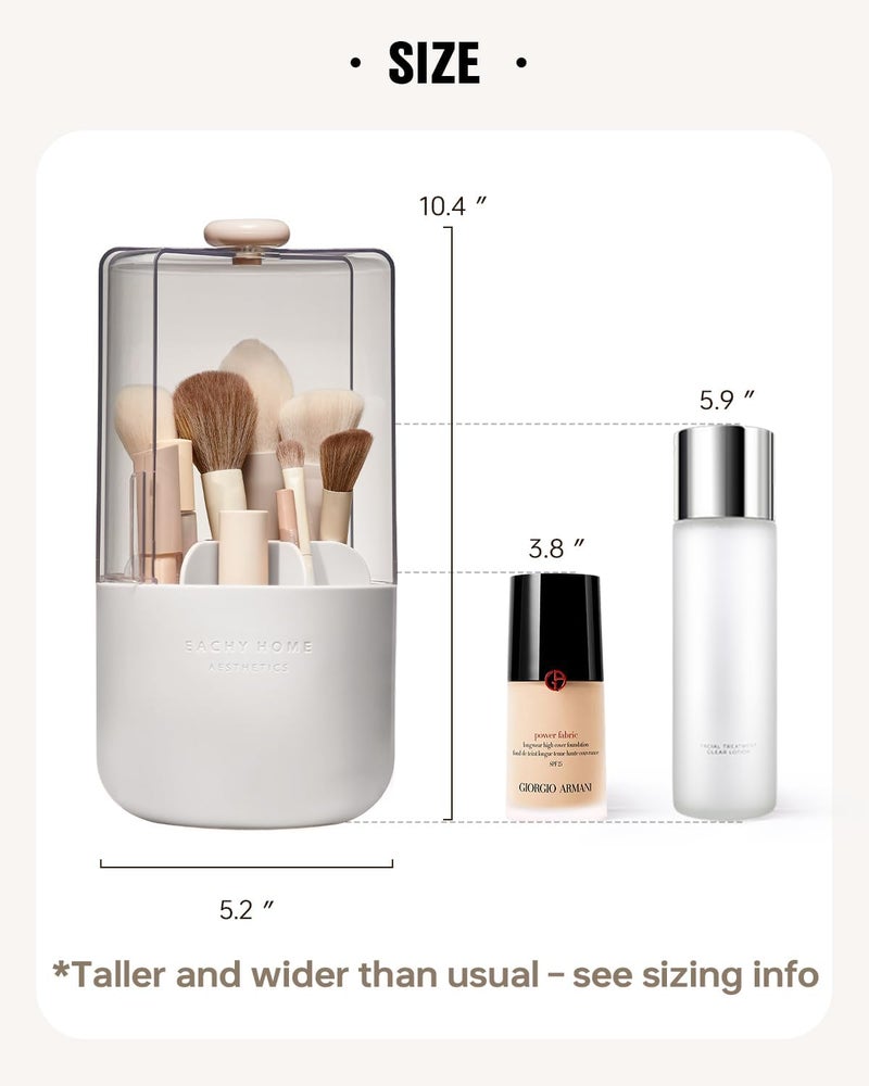 EACHY Makeup Brush Holder 360° Rotating with Dustproof Lid, Waterproof Material, 7 Compartments for Organized Storage, Stylish and Durable Design for Vanity (White) - Image 4